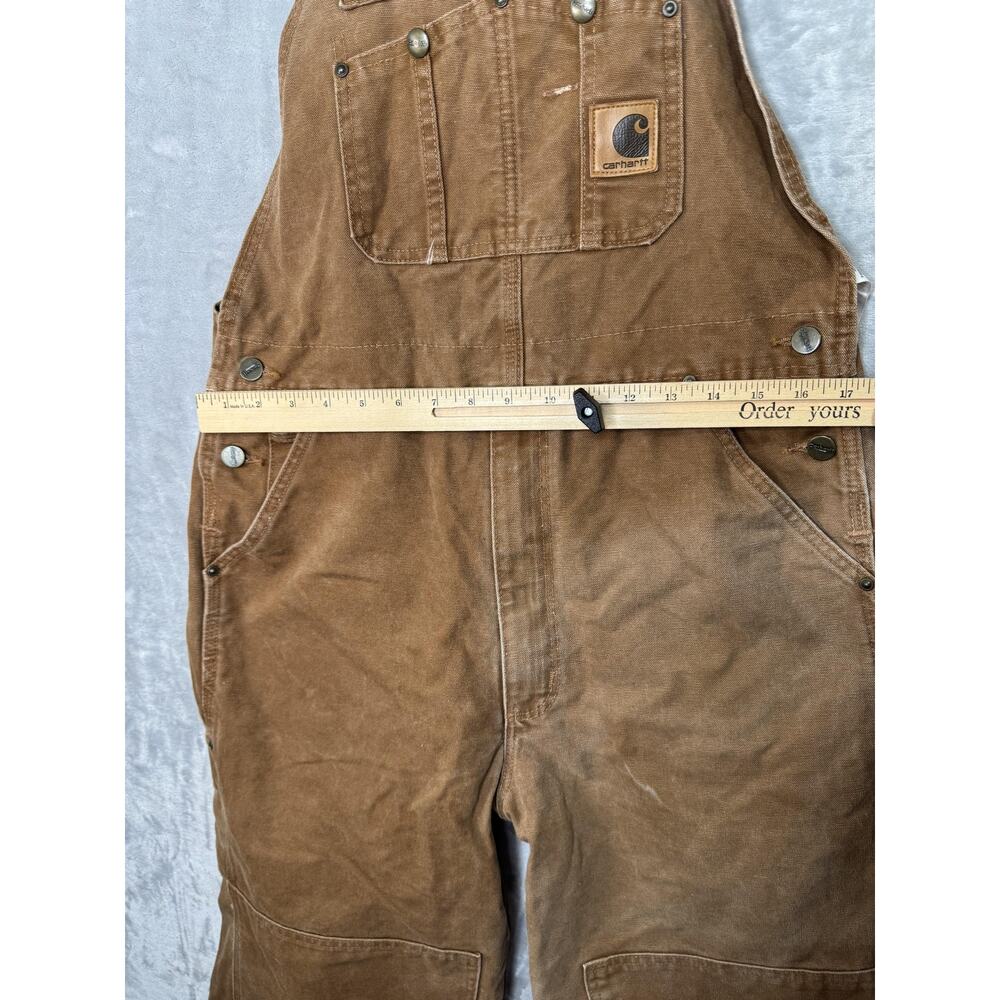 Carhartt Overalls Mens 34x30 Brown Duck Canvas Bib Workwear Construction R06 - Picture 9 of 9